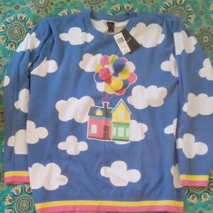 Blue Cloud-Print Crewneck Sweater with Balloon House Detail